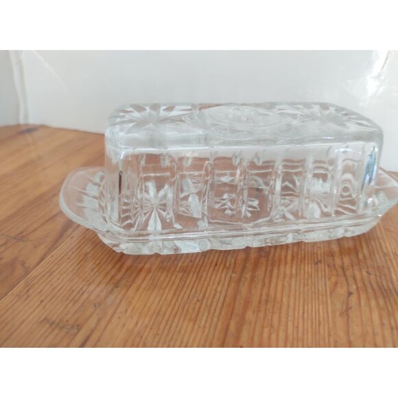 Vintage Anchor Hocking Covered Cut Glass Butter Dish Star Of David - Picture 11 of 11